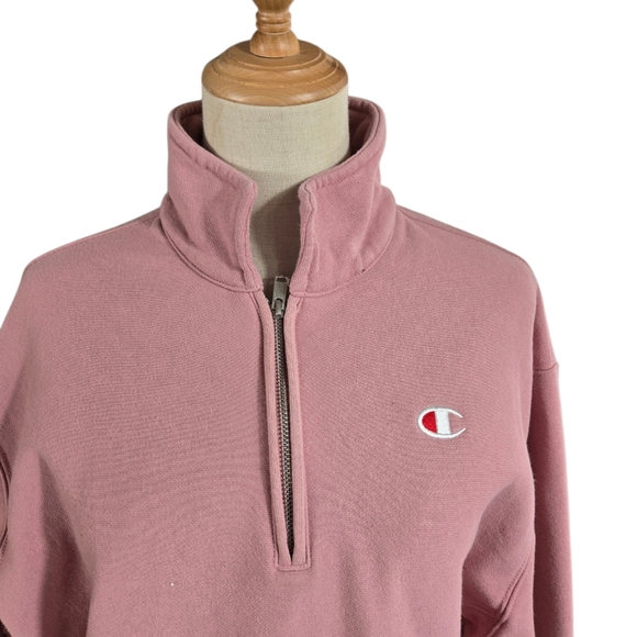 Champion Dusty Rose Pink Reverse Weave Vintage Quarter Zip Sweatshirt - Picture 2 of 8